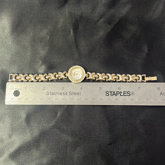 Waltham Woman's Gold Tone Mother Of Pearl Face Rhinestone Analog Watch - Picture 8 of 8